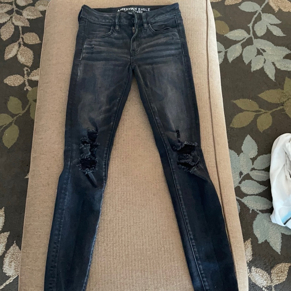 black super stretch tight ripped jeans AE